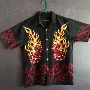 Dragonfly flaming dice buttomdown